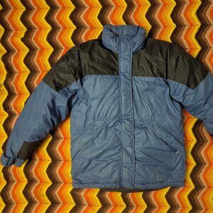 M men's Cabela's Premier Northern Goose Down Puffer Jacket Coat Blue Black h176